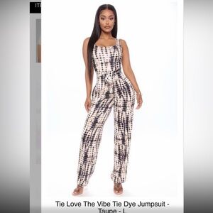 Fashion Nova Black and Cream Tie-Dye Jumpsuit